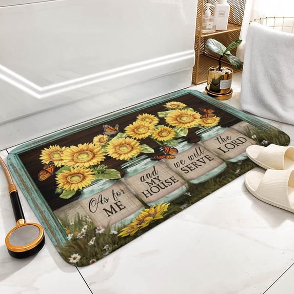 Bath Mat Beautiful Sunflower Jars Butterfly Indoor Outdoor Doormat Durable Welcome Front Door Mats Entryway Rugs Non-Slip Floor Mat Entrance Rugs Bath Rug Kitchen Rugs 36 x 24 in
