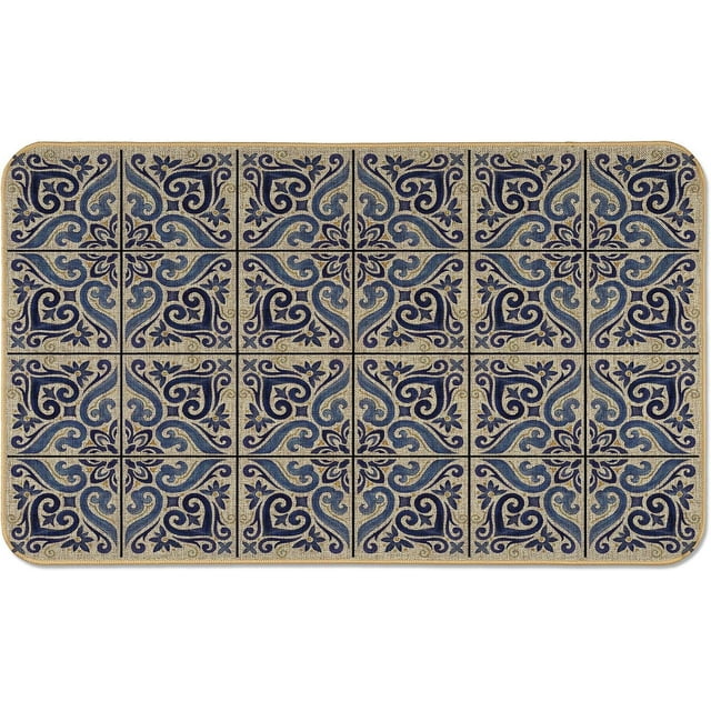 Bath Mat Blue Bohemian Mandala Indoor Outdoor Doormat Durable