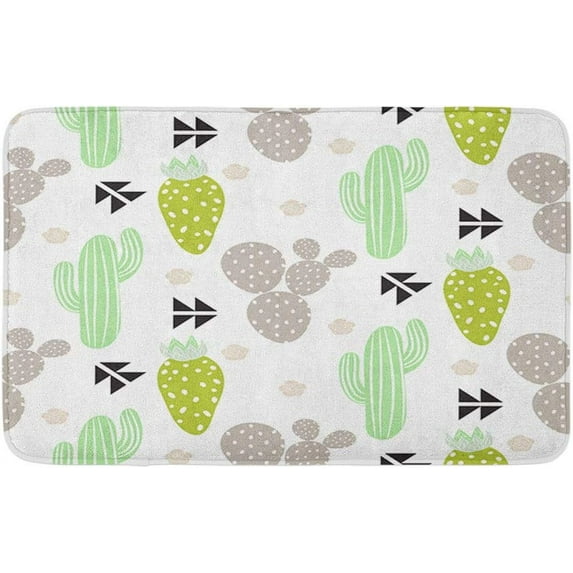 Bath Mat Cactus Plant Pattern Abstract Hipster Desert Nature Fabric Print Green Mint Cacti Cozy Bathroom Decor Bath Rug with Non Slip Backing 24 x16 Inch