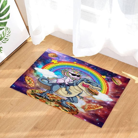 Bath Mat Cartoon Galaxy and Dinosaur Indoor Outdoor Entrance Door Mat Non-Slip Bath Rug Bathmat Decor Small Area Rug Carpet Kitchen Door Mats Floor Mats Home Decor 20 x32 In