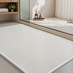 MontVoo Bath Mat,Chenille Absorbent Bathroom Mat Quick Dry Rubber Backed Rugs Non Slip Washable Mats,Ultra Thin Fit Under Door,17"x24",White