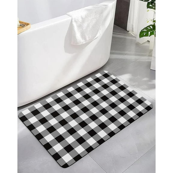 Bath Mat, Classic Black and White Plaid Buffalo Check Christmas Decor Quick Dry Bathroom Rugs Non Slip Absorbent Shower Rug Floor Mat for Bathroom, Bathtub,Sink 16x24In