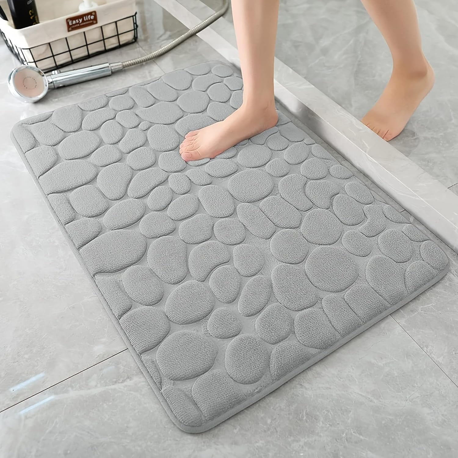Bath Mat Cobbleststone Memory Foam 24*36 Soft Absorbent NonSlip Bath Rug for Bath Room Light