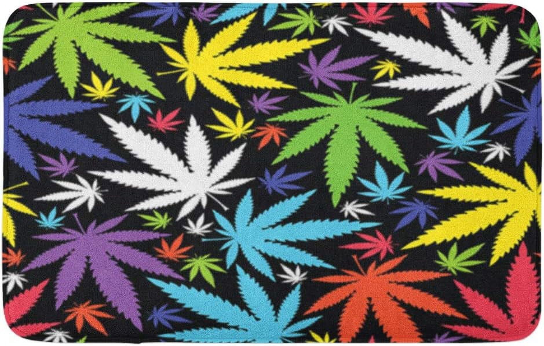 Bath Mat Colorful Marijuana Cannabis Leafs Green Weed Pattern Hemp