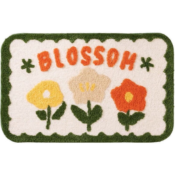 Bath Mat Cute Cartoon Soft Slip Resistance Highly Absorbent Bath Rug for Bathroom Bedroom Kitchen Three Small Flowers
