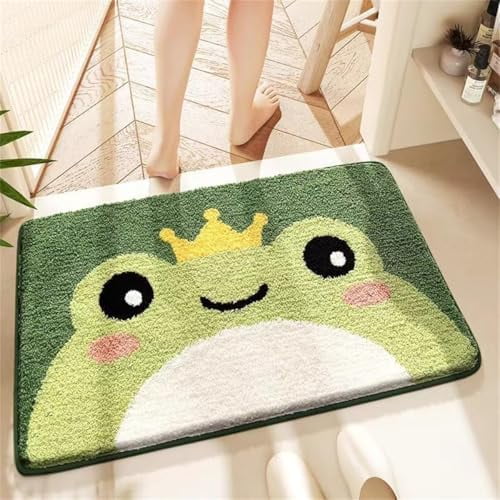 Bath Mat Cute Shower Rug, Luxury Shaggy High Absorbent and Anti Slip, Machine Washable Fit for Bathtub, Shower and Bath Room, 19.68"x 31.49", Frog Prince