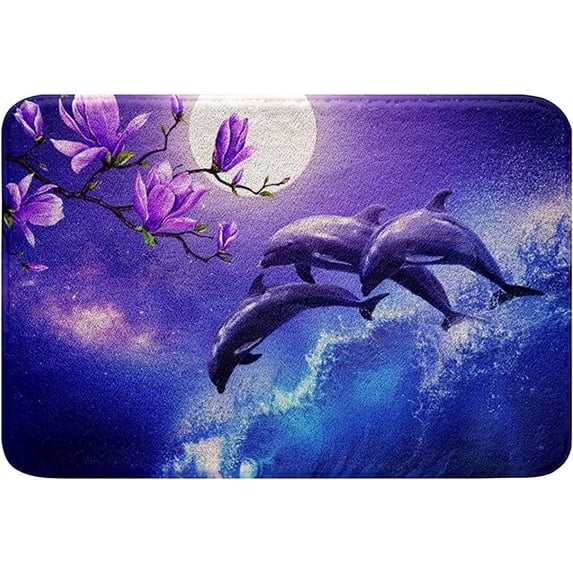 Bath Mat Dolphin Ocean Animal Coastal Cherry Blossoms Indoor Outdoor Doormat Durable Front Door Mats Entryway Rugs Non-Slip Floor Mat Entrance Rugs Bath Rug Kitchen Rugs 36 x 24 in