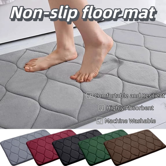 Bath Mat Floor Rug, Polyester Fiber, Non-slip Rubber Backing, Machine Washable, Fast Absorbent, Kitchen Bathroom Living Room, Topliu