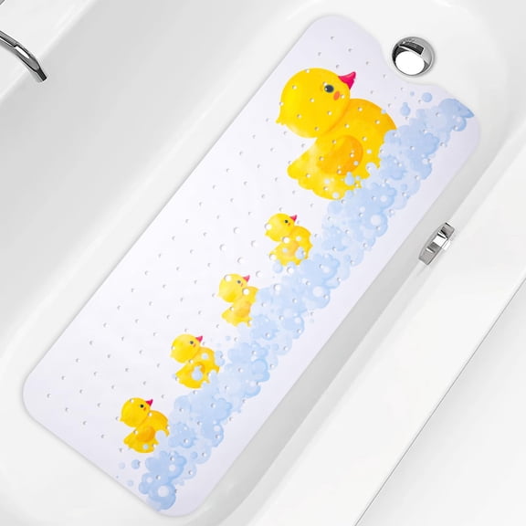 Bath Mat For Tub Non Slip 40 X 16 Inch Extra Long Bathtub Duck Print Shower Safety Anti With Suction Cups And Drain Holes Machine Washable