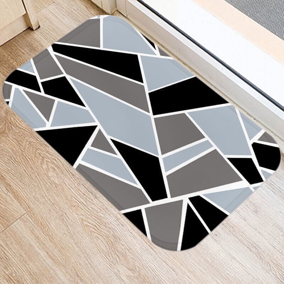 Bath Mat Grey Blue Geometric Pattern Indoor Outdoor Doormat Durable Welcome Front Door Mats Entryway Rugs Non-Slip Floor Mat Entrance Rugs Bath Rug Kitchen Rugs 18 x 30 in