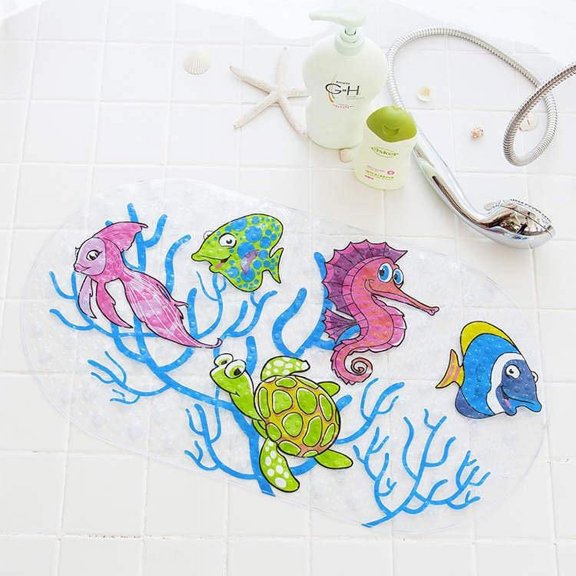 Bath Mat for Kids - Baby Bathtub Mat for Bathroom -15.5 x 27 inch Non-Slip Shower Mats for Toddler - Machine Washable Easy Dry Anti-Slip Shower Mats for Bathroom Floor - (Fish & Turtle)