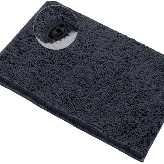 Bath Mat By LuxUrux-Extra-Soft Plush Bath Shower Bathroom Rug,1'' Chenille Microfiber Material, Super Absorbent Shaggy Bath Rug. Machine Wash & Dry (15 x 23, Charcoal)