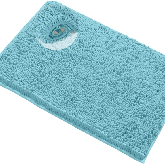 Bath Mat By LuxUrux-Extra-Soft Plush Bath Shower Bathroom Rug,1'' Chenille Microfiber Material, Super Absorbent Shaggy Bath Rug. Machine Wash & Dry (15 x 23, Spa Blue)