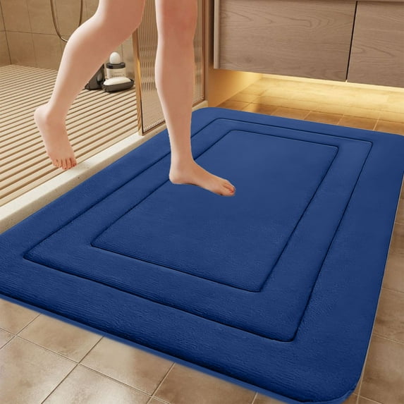 Bath Mat Non-Slip Absorbent Microfiber Rug with Rubber Backing for Bathroom Shower Kitchen(Blue)