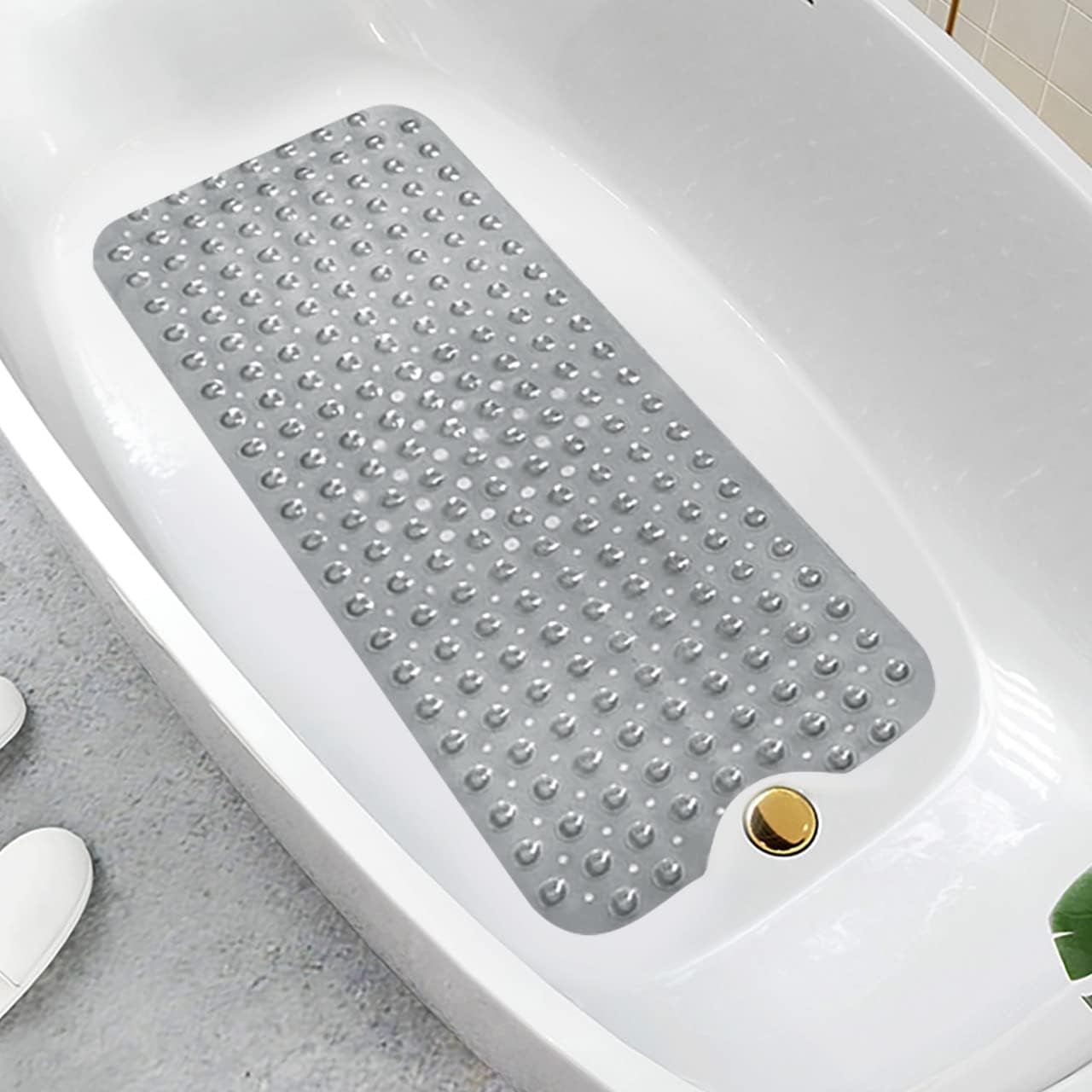 Bath Mat Non Slip with Suction Cups and Drain Holes | Shower Mat Anti Mould Machine-Washable Bath Mats for Bathtub | 100x40 cm Rubber Bathtub Mat for everyone (Grey)