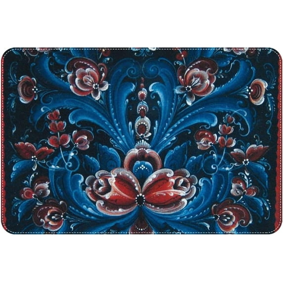 Bath Mat Norwegian Rosemaling Folk Style Indoor Outdoor Doormat Durable Welcome Front Door Mats Entryway Rugs Non-Slip Floor Mat Entrance Rugs Bath Rug Kitchen Rugs 32 x 20 in
