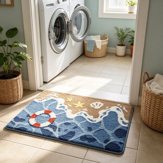 Bath Mat Ocean Wave Bathroom Rug Antiskid Non Slip Absorbent Quick Dry ...