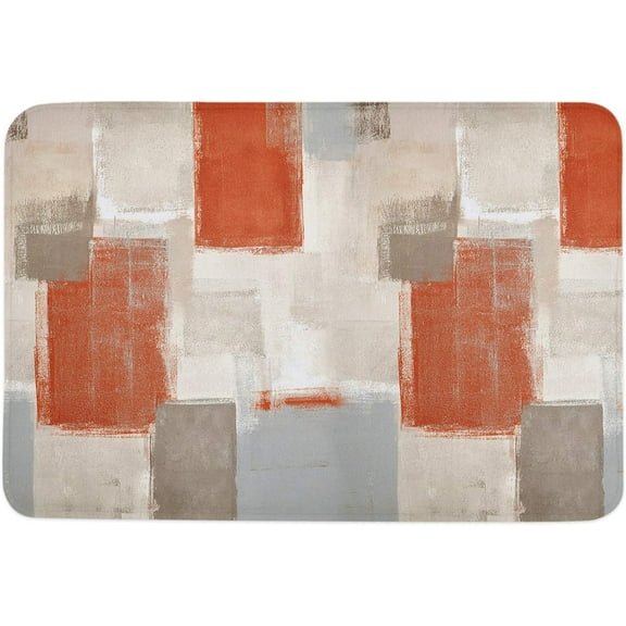 Bath Mat Orange Grey Brown Abstract Paint Quick Dry Bathroom Rugs Non Slip Absorbent Shower Rug Floor Mat for Bathroom, Bathtub,Sink,18x30 Inch