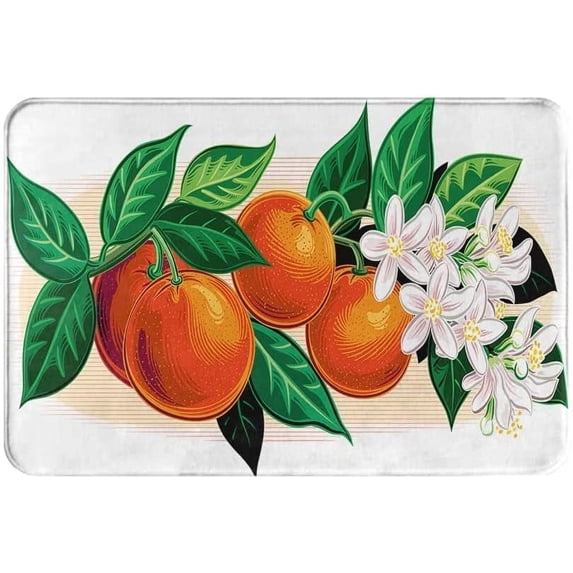 Bath Mat Oranges Flowers Fruit Indoor Outdoor Doormat Durable Welcome Front Door Mats Entryway Rugs Non-Slip Floor Mat Entrance Rugs Bath Rug Kitchen Rugs 16 x 24 in