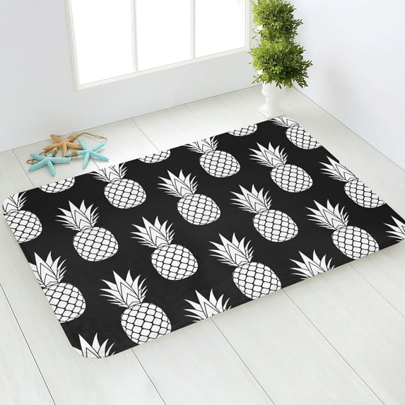 Bath Mat Pineapple Black White Indoor Outdoor Doormat Durable Welcome Front Door Mats Entryway Rugs Non-Slip Floor Mat Entrance Rugs Bath Rug Kitchen Rugs 36 x 24 in