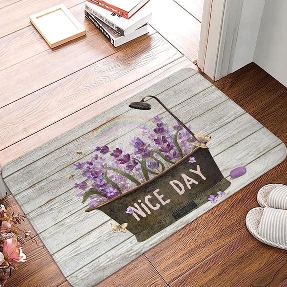 Bath Mat Purple Lavender Floral Indoor Outdoor Entrance Door Mat Non-Slip Bath Rug Bathmat Decor Small Area Rug Carpet Kitchen Door Mats Floor Mats Home Decor 36 x24 Inch