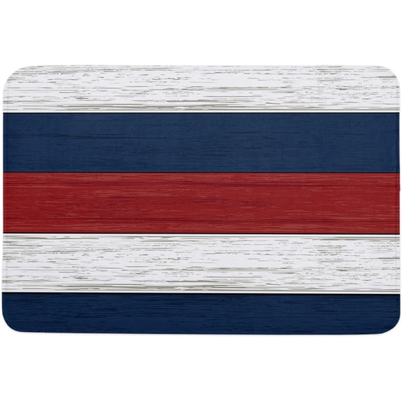 Bath Mat,Red Blue White Retro Farm Wood Grain Cushion Bathroom Rugs Non-Slip Floor Comfort Mats for Bedroom Kitchen Hallway Entryway18x30 Inch