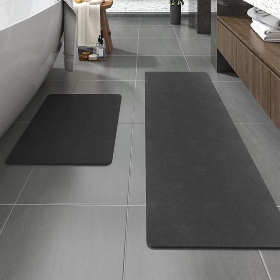 Bath Mat-Rubber Backing Non Slip Quick Dry Absorbent Thin Bathroom Rugs Fit Under Door-Faux Suede Surface Bathroom Floor Mats-Shower Rug for in Front of Bathtub Shower Dark Grey Rug Set