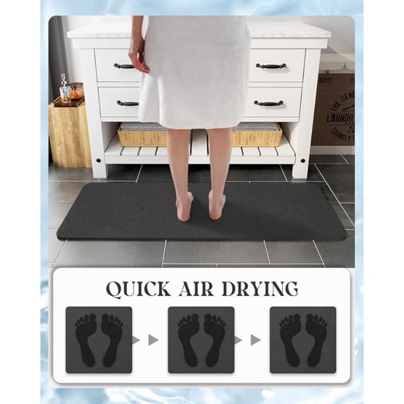 Bath Mat-Rubber Backing Non Slip Quick Dry Absorbent Thin Bathroom Rugs Fit Under Door-Faux Suede Surface Bathroom Floor Mats-Shower Rug for in Front of Bathtub Shower Dark Grey Rug Set
