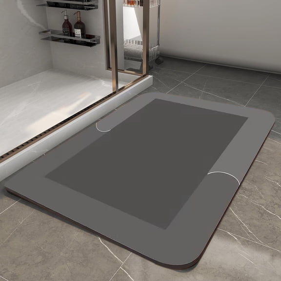 Bath Mat-Rubber Backing Non SlipThin Bathroom Rugs Fit Under Door- Quick Dry Absorbent Faux Suede Surface Grey Bathroom Floor Mats-Shower Rug for in Front of Bathtub Shower Dark Gray 16x24