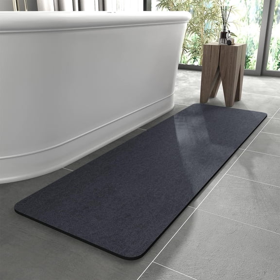 Bath Mat-Rubber Backing Non SlipThin Bathroom Rugs Fit Under Door- Quick Dry Absorbent Faux Suede Surface Grey Bathroom Floor Mats-Shower Rug for in Front of Bathtub Shower Gray 16x24