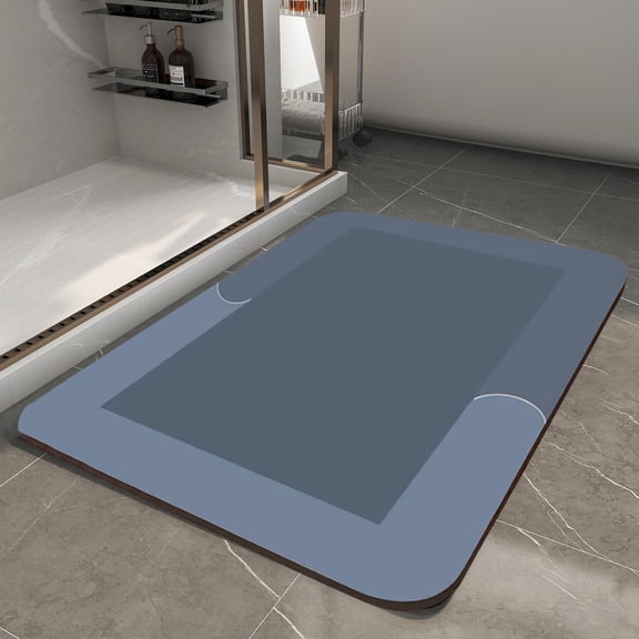 Bath Mat-Rubber Backing Non SlipThin Bathroom Rugs Fit Under Door- Quick Dry Absorbent Faux Suede Surface Grey Bathroom Floor Mats-Shower Rug for in Front of Bathtub Shower Blue 16x24