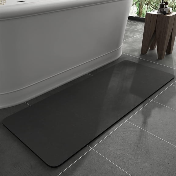 Bath Mat-Rubber Backing Non SlipThin Bathroom Rugs Fit Under Door- Quick Dry Absorbent Faux Suede Surface Grey Bathroom Floor Mats-Shower Rug for in Front of Bathtub Shower Gray 16x20