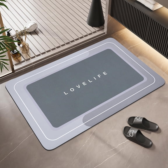 Bath Mat, Rubber Quick Dry Absorbent Non-Slip Thin Bathroom Rug, Instant Dry Magic Bath Mat for Bathroom Floor, in Front of Bathtub, Sink, Shower, Gray, 17x27''
