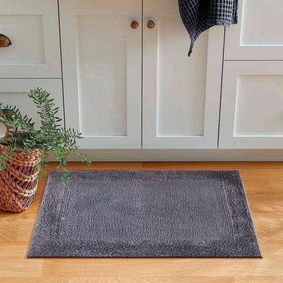 Savi Home 100% Cotton Reversible Hand-Tufted Bath Rug, Charcoal Grey, 17" x 24"