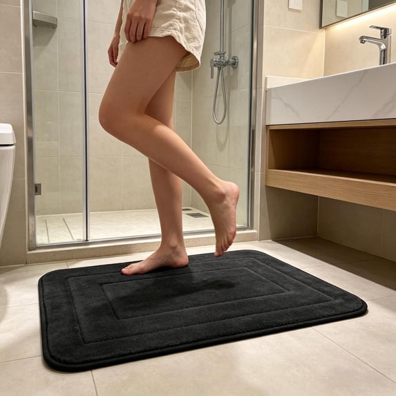 Bath Mat Rug 24x16, Ultra Soft, Non-Slip and Absorbent Bathroom Rugs, Machine Wash Dry, Comfortable Bath Carpet for Bathroom Floor, Tub and Shower, Black