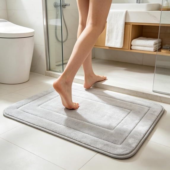 Bath Mat Rug 24x16, Ultra Soft, Non-Slip and Absorbent Bathroom Rugs, Machine Wash Dry, Comfortable Bath Carpet for Bathroom Floor, Tub and Shower, Gray