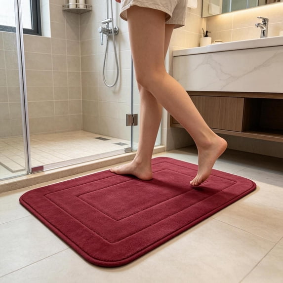 Bath Mat Rug 24x16, Ultra Soft, Non-Slip and Absorbent Bathroom Rugs, Machine Wash Dry, Comfortable Bath Carpet for Bathroom Floor, Tub and Shower, Red