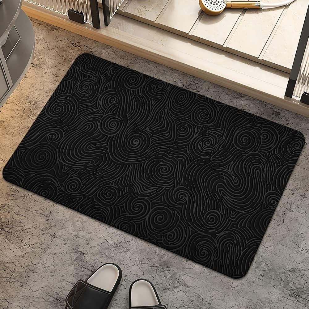 Bath Mat Rug,Black Fingerprint Non Slip Quick Dry Super Absorbent Thin