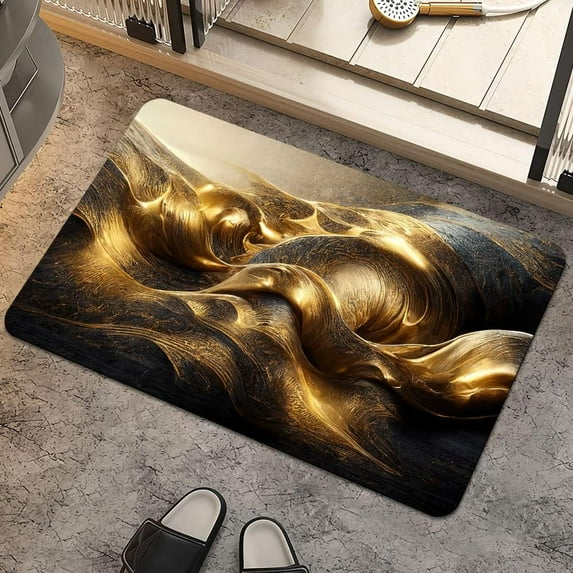 Bath Mat Rug,Black Gold Marble rippleNon Slip Quick Dry Super Absorbent Thin Bathroom Rugs Fit Under Door-Easy to Clean Bathroom Floor Mats-Shower Rug for Shower Sink Bathtub(20" x 31"in)