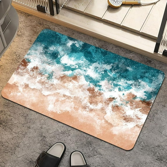 Bath Mat Rug,Boho Sea Beach with Waves Non Slip Quick Dry Super Absorbent Thin Bathroom Rugs Fit Under Door-Easy to clean Bathroom Floor Mats-Shower Rug for Shower Sink Bathtub(20" x 31"In)