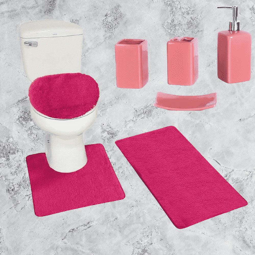 4pc Ceramic Accessories + 3pc Bathroom rug mat set #6 Sage color non slip  super soft chenille washable 