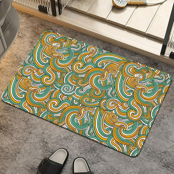 Bath Mat Rug,Colorful Graffiti Lines Non Slip Quick Dry Super Absorbent Thin Bathroom Rugs Fit Under Door-Easy to Clean Bathroom Floor Mats-Shower Rug for Shower Sink Bathtub(16" x 24"in)