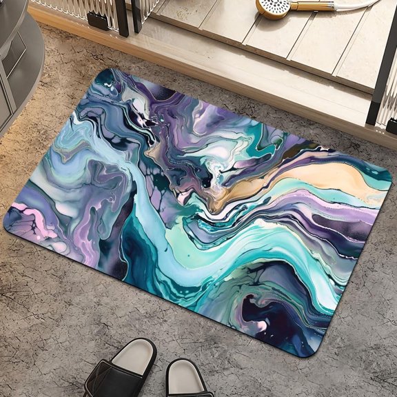 Bath Mat Rug,Cool colors abstract marble Non Slip Quick Dry Super Absorbent Thin Bathroom Rugs Fit Under Door-Easy to clean Bathroom Floor Mats-Shower Rug for Shower Sink Bathtub(16" x 24"In)
