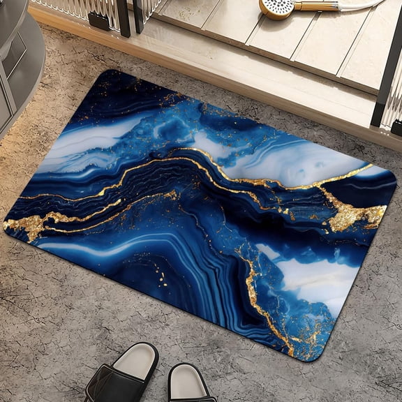 Bath Mat Rug,Dark Blue Gold marbleNon Slip Quick Dry Super Absorbent Thin Bathroom Rugs Fit Under Door-Easy to Clean Bathroom Floor Mats-Shower Rug for Shower Sink Bathtub