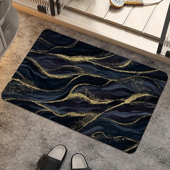 Bath Mat Rug,Dark Gold Purple Marble Non Slip Quick Dry Super Absorbent Thin Bathroom Rugs Fit Under Door-Easy to Clean Bathroom Floor Mats-Shower Rug for Shower Sink Bathtub(16" x 24"in)