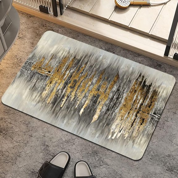 Bath Mat Rug,Gray Gold Crack Non Slip Quick Dry Super Absorbent Thin Bathroom Rugs Fit Under Door-Easy to Clean Bathroom Floor Mats-Shower Rug for Shower Sink Bathtub(16" x 24"in)