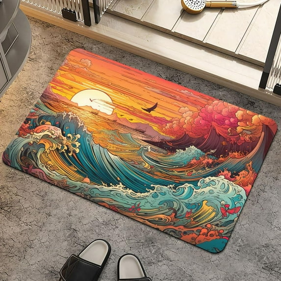 Bath Mat Rug,Modern rhomboid flower artNon Slip Quick Dry Super Absorbent Thin Bathroom Rugs Fit Under Door-Easy to clean Bathroom Floor Mats-Shower Rug for Shower Sink Bathtub(16" x 24"In)
