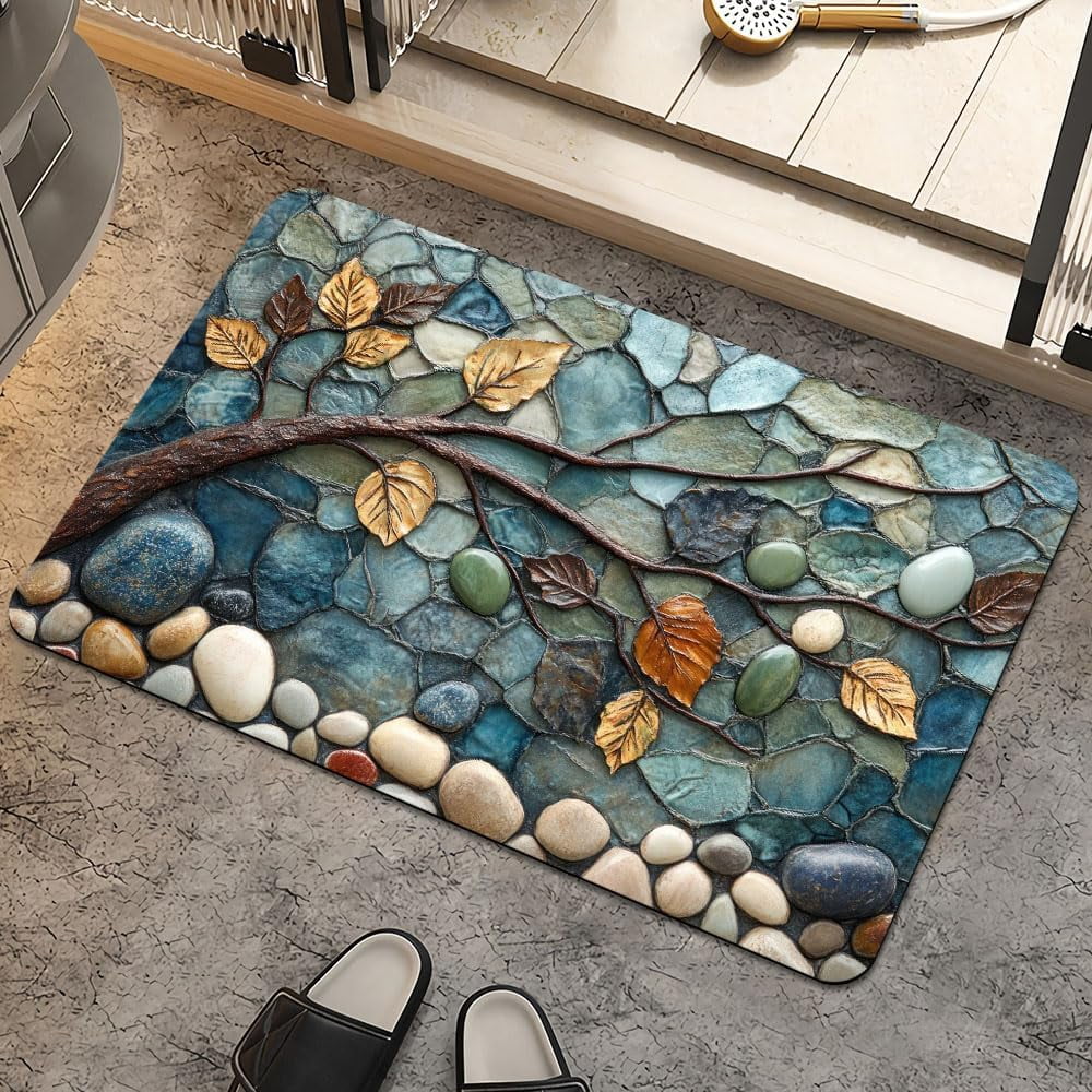 Bath Mat Rug,Mosaic-Stone Tree Non Slip Quick Dry Super Absorbent Thin ...