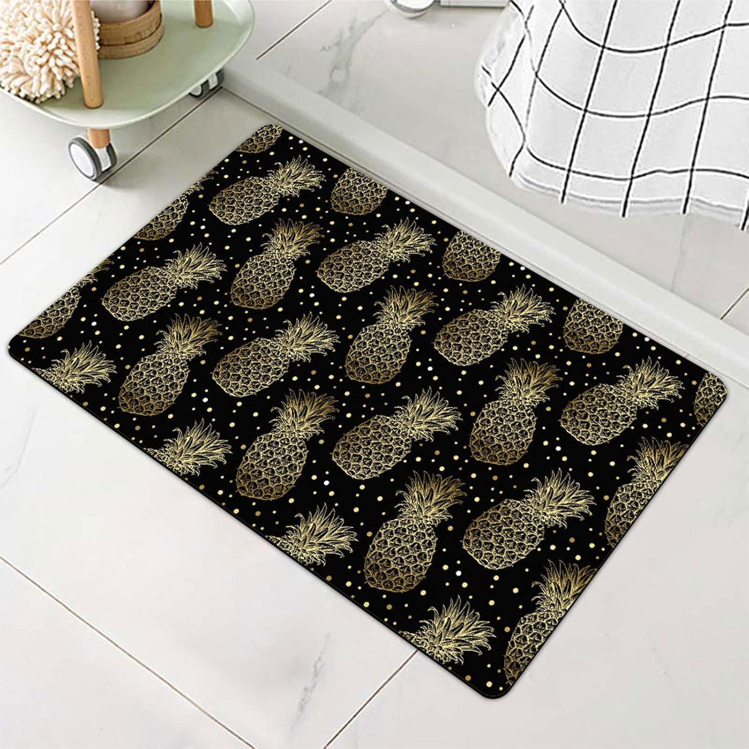 Bath Mat Rug-Polka Dot Pineapple Pattern Rubber Quick Non Slip Super ...