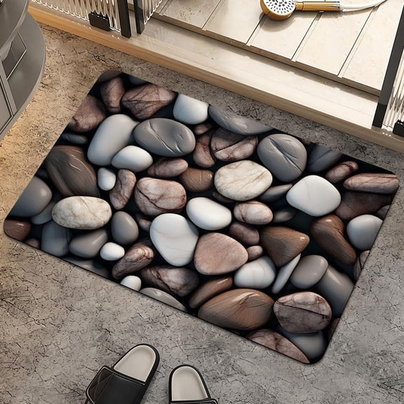 Bath Mat Rug,Rounded River Stones Non Slip Quick Dry Super Absorbent Thin Bathroom Rugs Fit Under Door-Easy to Clean Bathroom Floor Mats-Shower Rug for Shower Sink Bathtub(16" x 24"in)